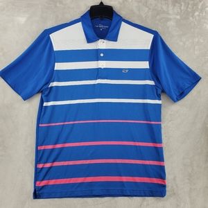 Vineyard Vines Performance Mens Medium Golf Polo Shirt‎ Blue Polyester